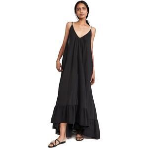 9 Seed 100% Cotton Gauze Black Hi-Low Hem Adjustable Strap Maxi Dress One Size